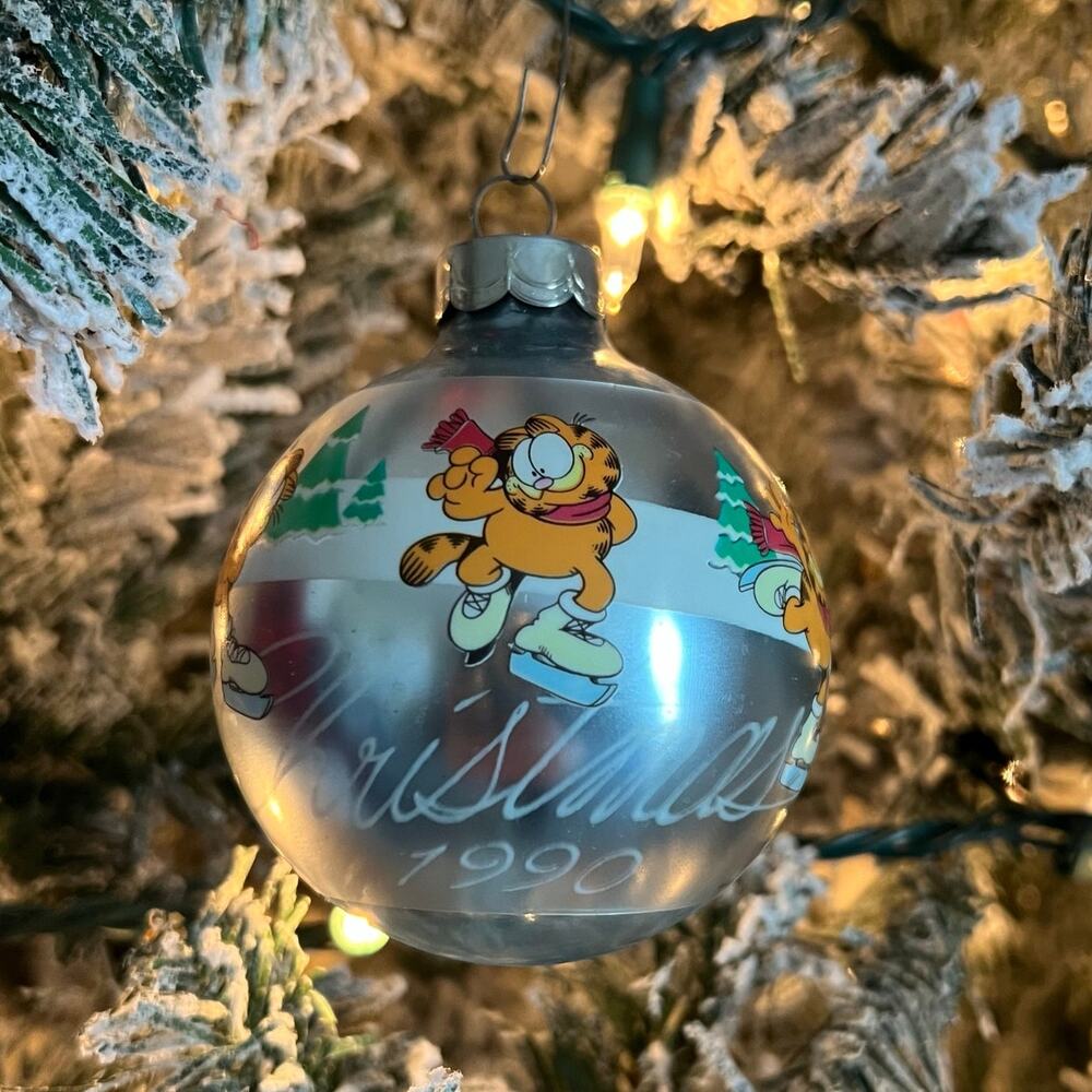1990 Hallmark Keepsake Garfield Ornament Vintage Glass Christmas Decor Cartoon